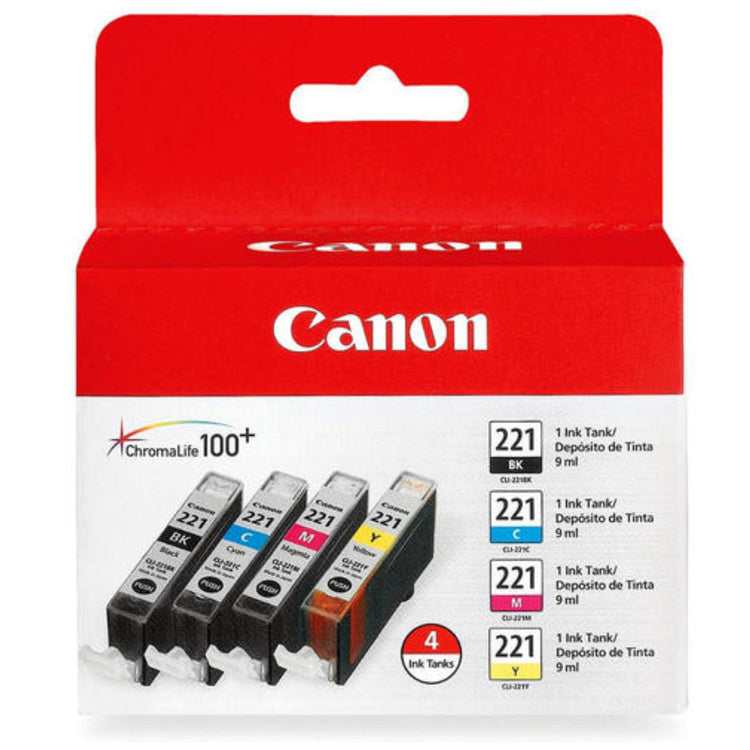 CANON CLI-221 (2946B017) Combo 4-Pack Original Inkjet Cartridge - Cartouches Certifiées