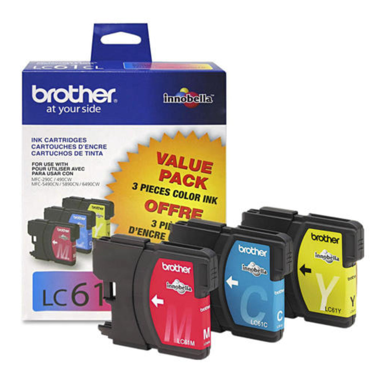 BROTHER LC61 3PKS Color 3-Pack Original Inkjet Cartridge - Cartouches Certifiées
