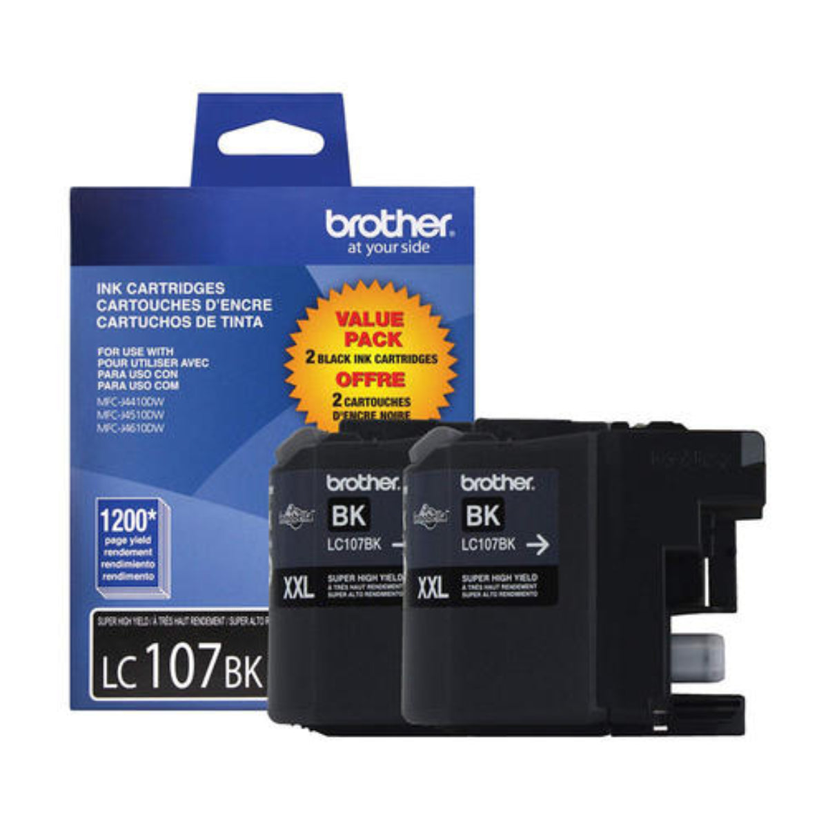 BROTHER LC107BK (LC1072PKS) Black 2-Pack Original Inkjet Cartridge - Cartouches Certifiées