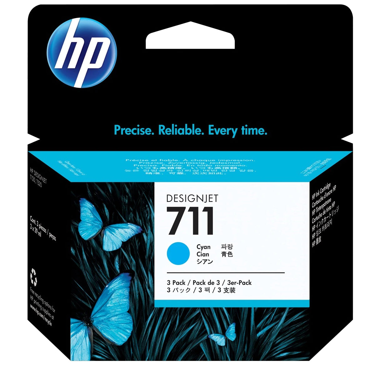 HP 711 - 29ml (CZ134A) Cyan 3-Pack Original Inkjet Cartridge - Cartouches Certifiées