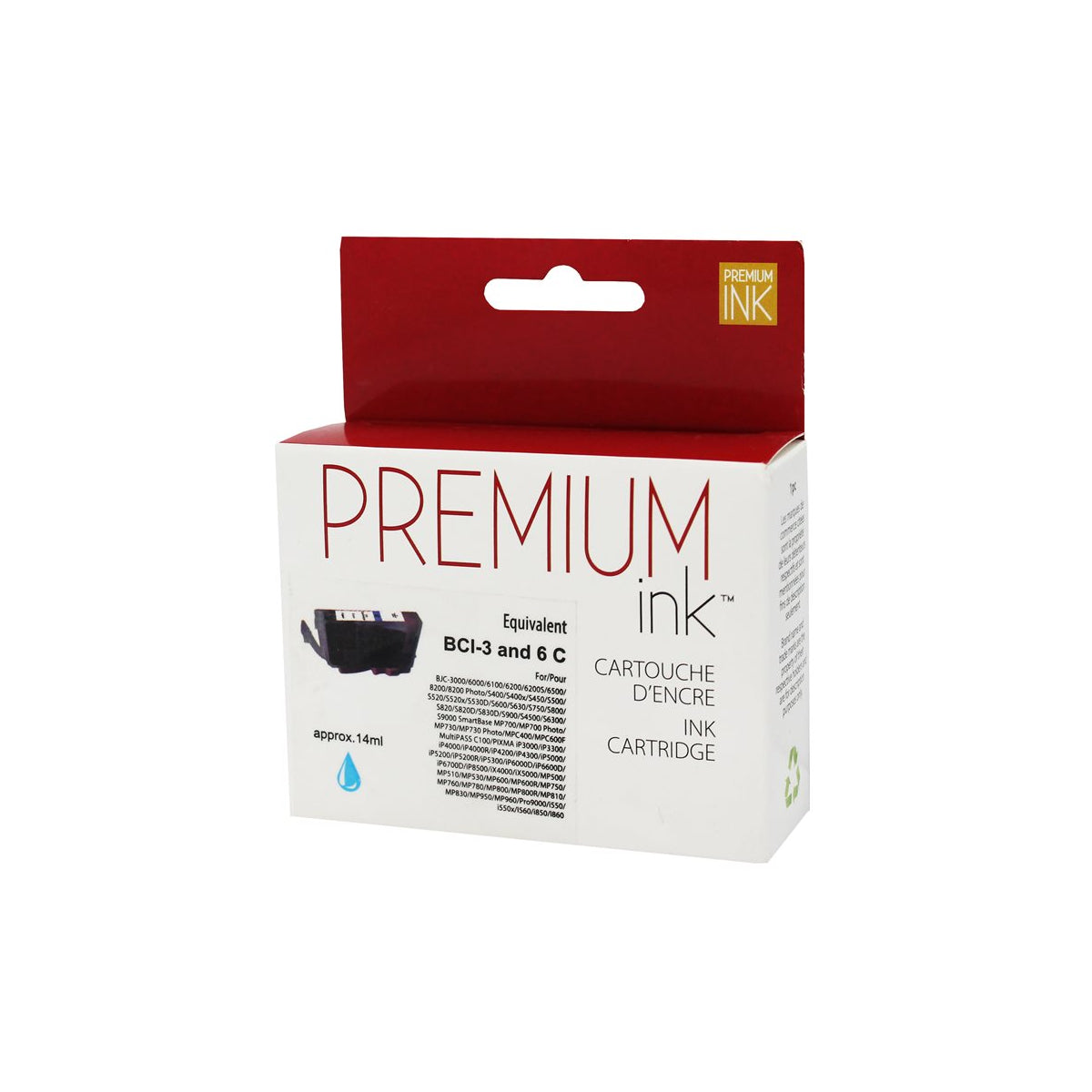 Compatible CANON BCI-3 (4480A003) Cyan Inkjet Cartridge Premium Quality - Cartouches Certifiées