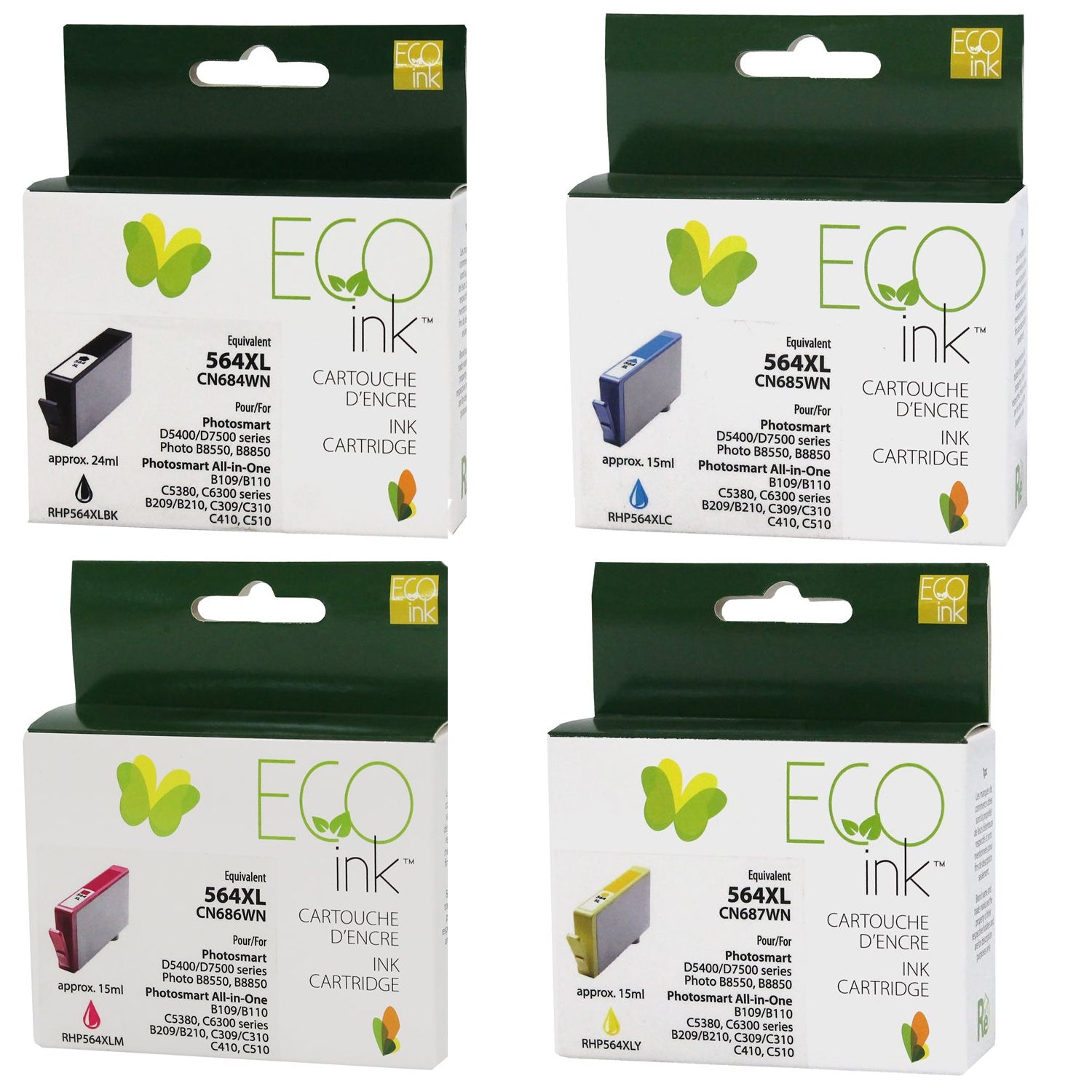 Refurbished HP 564XL Set of 4 Black and Color Inkjet Cartridge - Cartouches Certifiées
