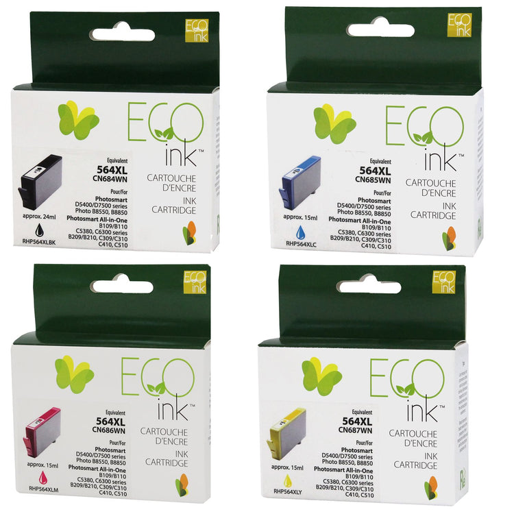 Refurbished HP 564XL Set of 4 Black and Color Inkjet Cartridge - Cartouches Certifiées