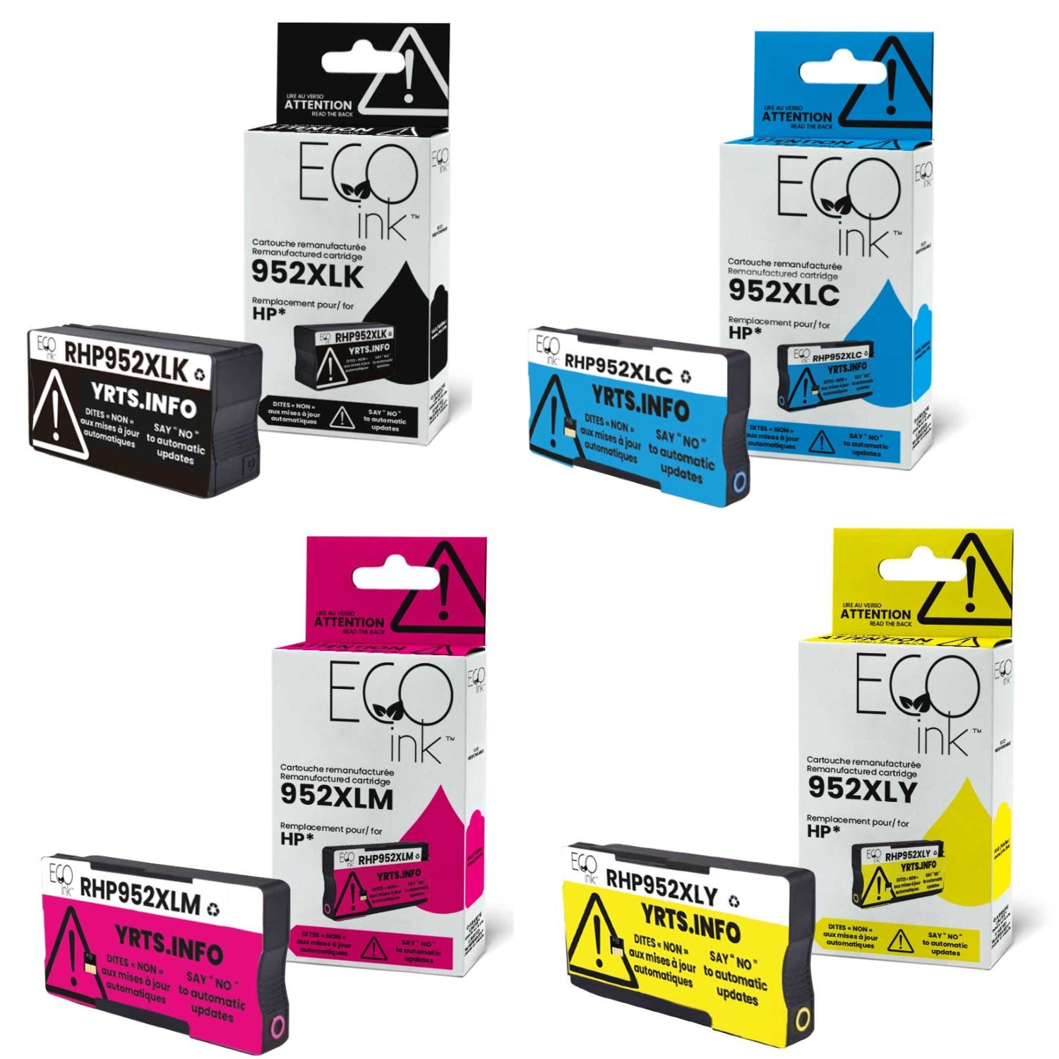 Refurbished HP 952XL Set of 4 Black and Color Inkjet Cartridge - Cartouches Certifiées