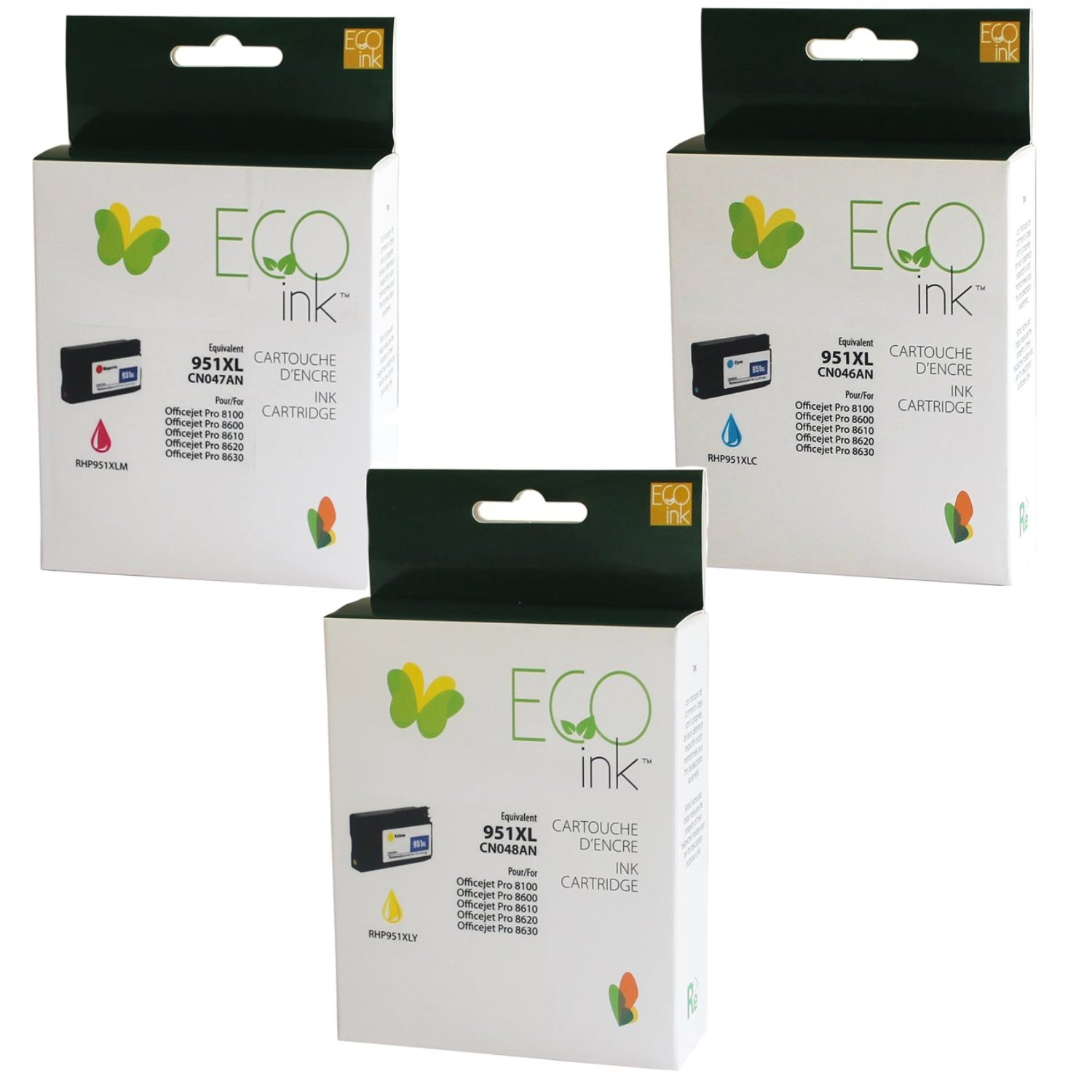 Refurbished HP 951XL Set of 3 Color Inkjet Cartridge - Cartouches Certifiées