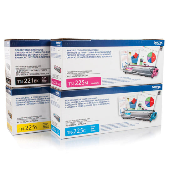 BROTHER TN-221 TN-225 Ensemble de 4 Cartouche Laser Noir et Couleur Originale