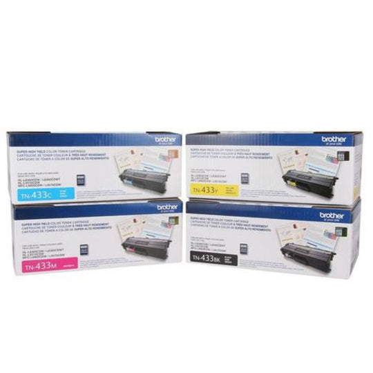 BROTHER TN-433 Ensemble de 4 Cartouche Laser Noir et Couleur Originale