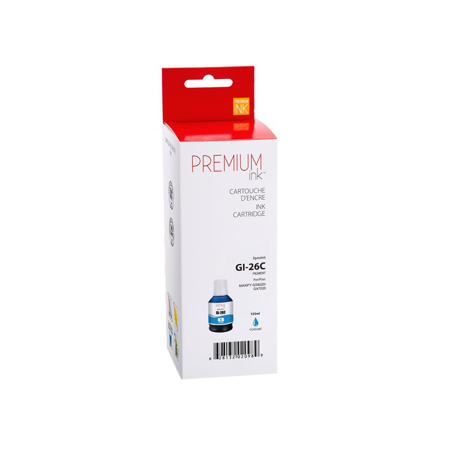 compatible CANON GI-26 - 167ml (4421C001) Cyan Inkjet Cartridge Premium Quality - Cartouches Certifiées
